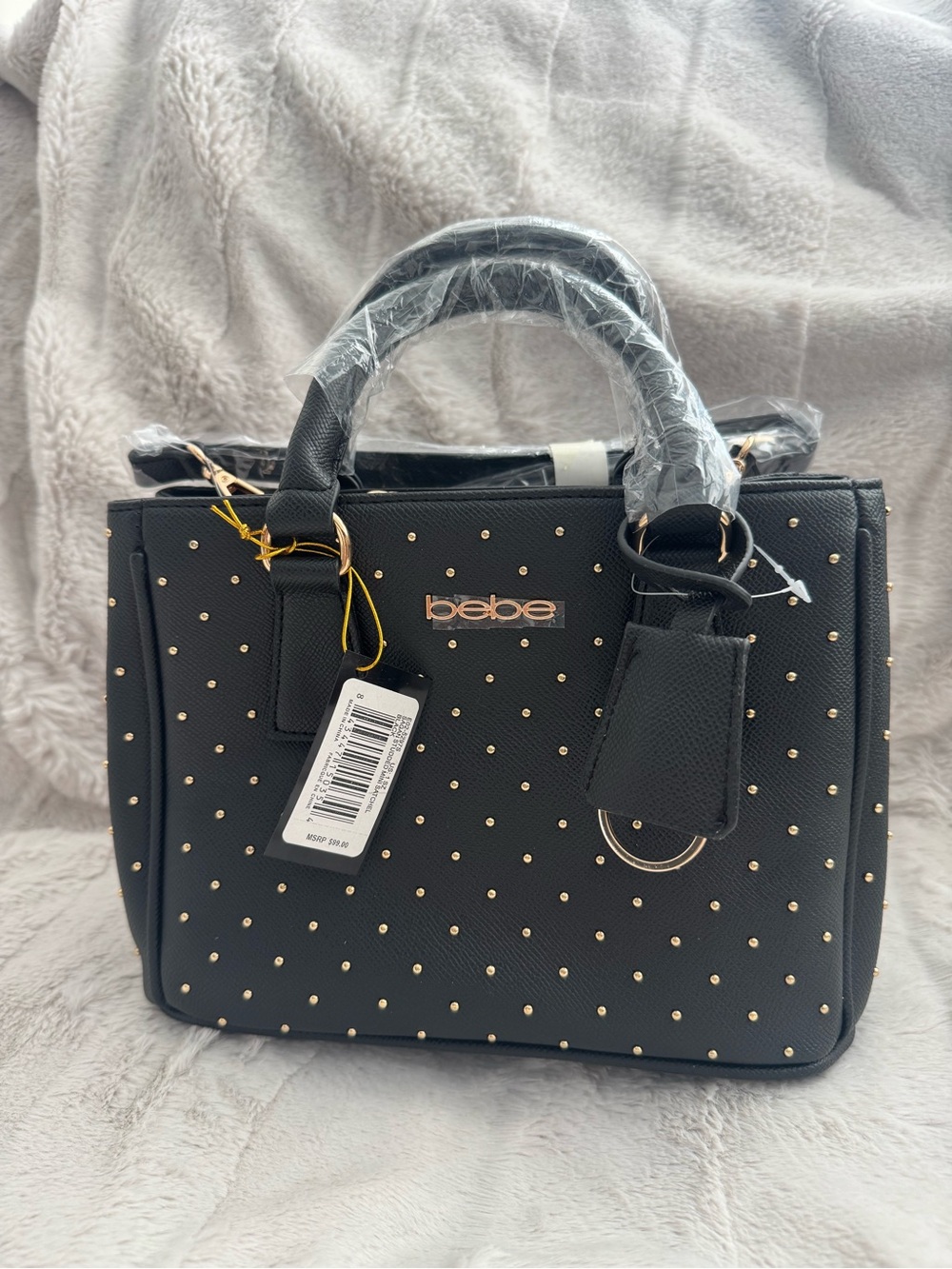 bebe Black Satchel with Gold Studs and Hardware